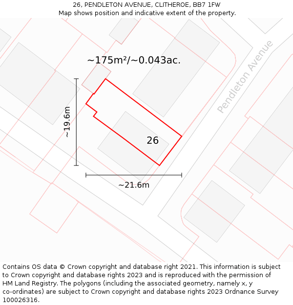 26, PENDLETON AVENUE, CLITHEROE, BB7 1FW: Plot and title map