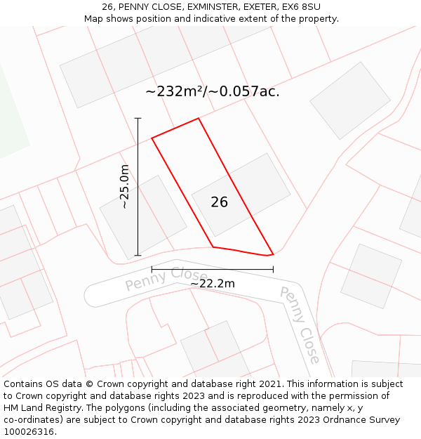 26, PENNY CLOSE, EXMINSTER, EXETER, EX6 8SU: Plot and title map