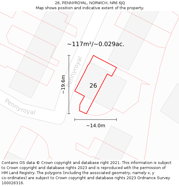 26, PENNYROYAL, NORWICH, NR6 6JQ: Plot and title map