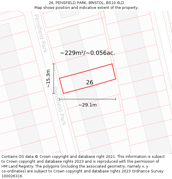26, PENSFIELD PARK, BRISTOL, BS10 6LD: Plot and title map