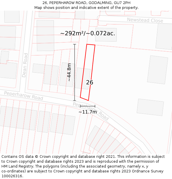 26, PEPERHAROW ROAD, GODALMING, GU7 2PH: Plot and title map