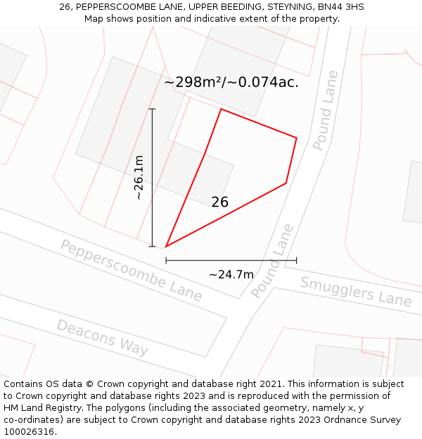 26, PEPPERSCOOMBE LANE, UPPER BEEDING, STEYNING, BN44 3HS: Plot and title map