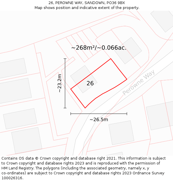 26, PEROWNE WAY, SANDOWN, PO36 9BX: Plot and title map