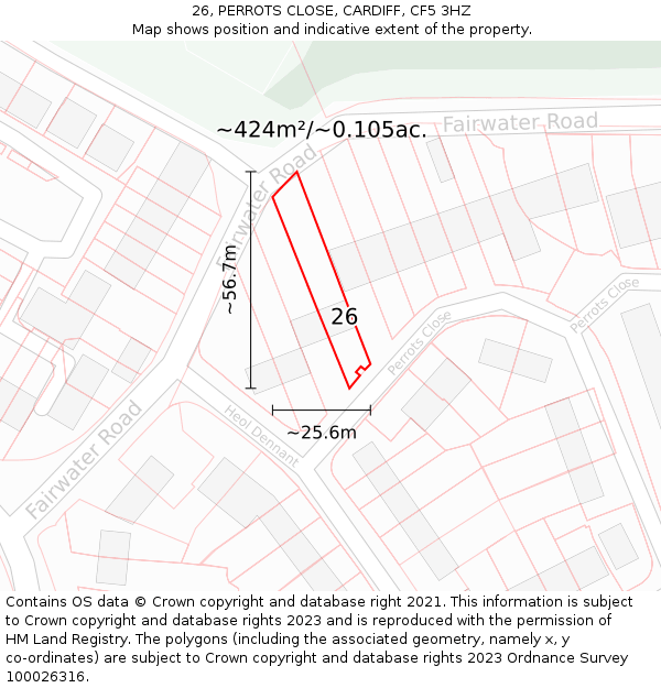 26, PERROTS CLOSE, CARDIFF, CF5 3HZ: Plot and title map
