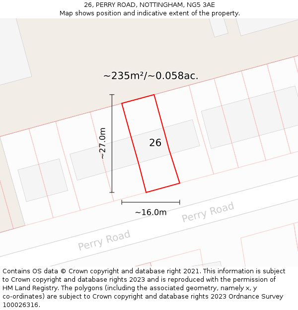 26, PERRY ROAD, NOTTINGHAM, NG5 3AE: Plot and title map