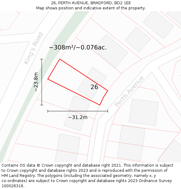 26, PERTH AVENUE, BRADFORD, BD2 1EE: Plot and title map