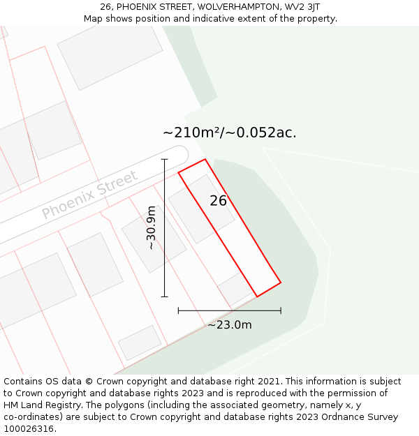 26, PHOENIX STREET, WOLVERHAMPTON, WV2 3JT: Plot and title map