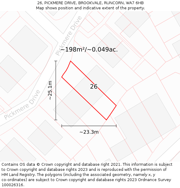 26, PICKMERE DRIVE, BROOKVALE, RUNCORN, WA7 6HB: Plot and title map