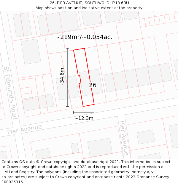 26, PIER AVENUE, SOUTHWOLD, IP18 6BU: Plot and title map