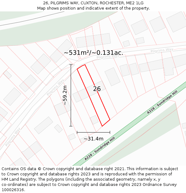 26, PILGRIMS WAY, CUXTON, ROCHESTER, ME2 1LG: Plot and title map