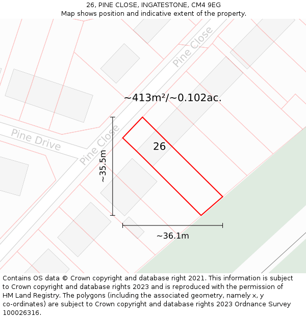 26, PINE CLOSE, INGATESTONE, CM4 9EG: Plot and title map