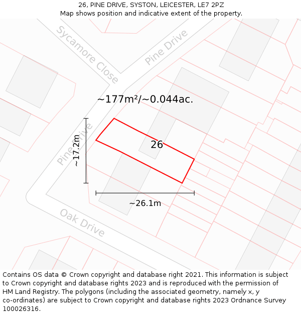 26, PINE DRIVE, SYSTON, LEICESTER, LE7 2PZ: Plot and title map