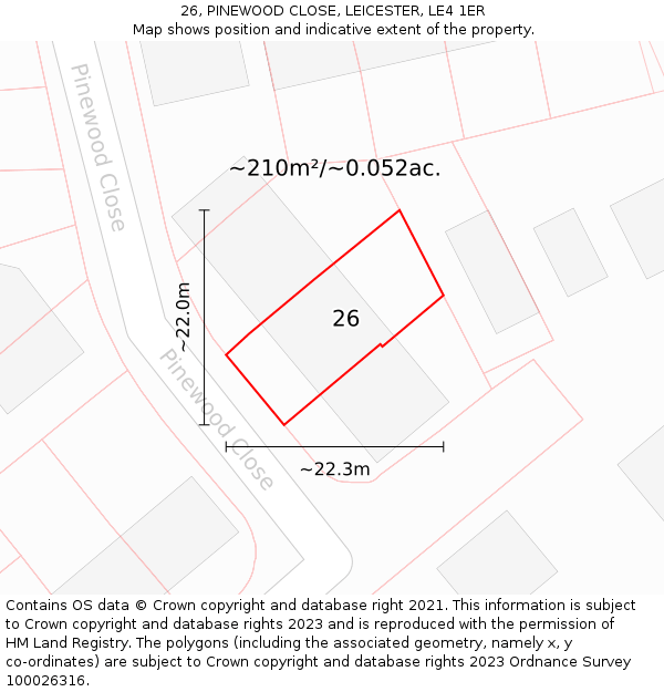 26, PINEWOOD CLOSE, LEICESTER, LE4 1ER: Plot and title map