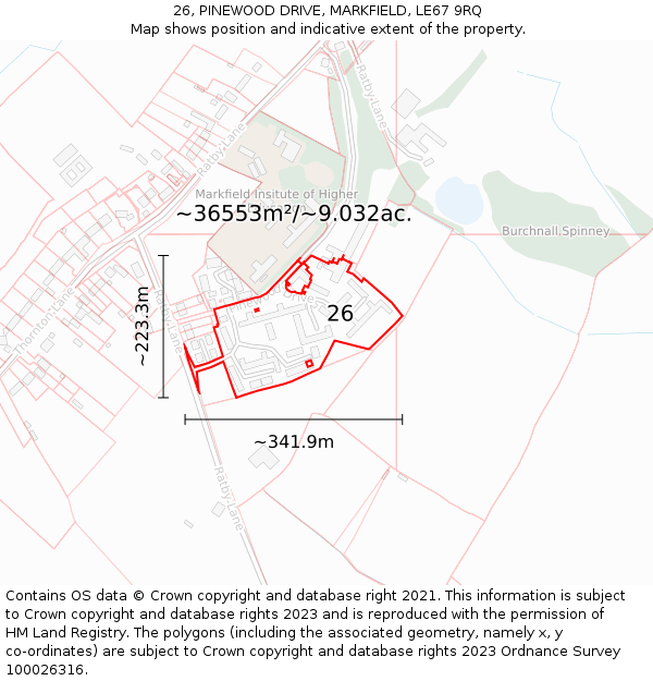 26, PINEWOOD DRIVE, MARKFIELD, LE67 9RQ: Plot and title map