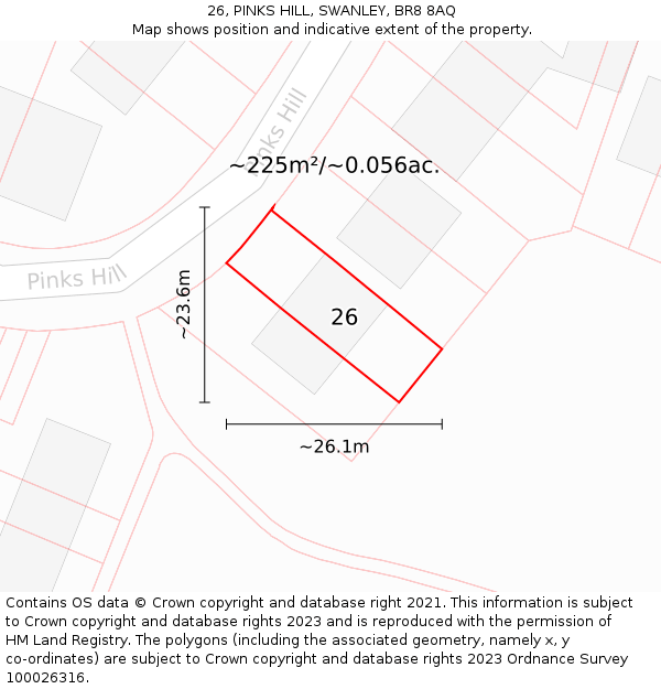 26, PINKS HILL, SWANLEY, BR8 8AQ: Plot and title map