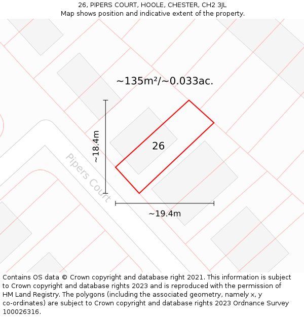 26, PIPERS COURT, HOOLE, CHESTER, CH2 3JL: Plot and title map