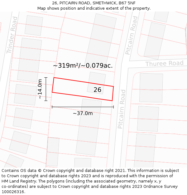 26, PITCAIRN ROAD, SMETHWICK, B67 5NF: Plot and title map