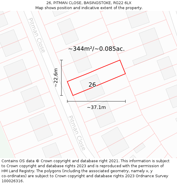 26, PITMAN CLOSE, BASINGSTOKE, RG22 6LX: Plot and title map