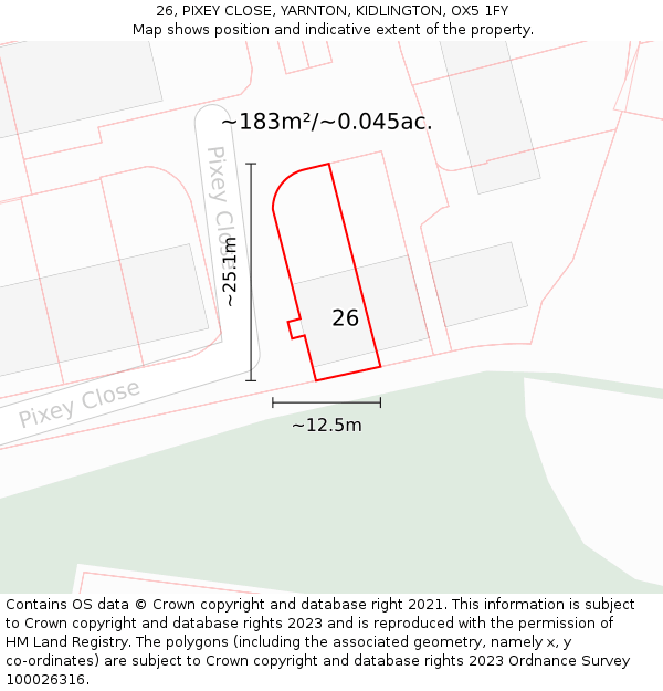 26, PIXEY CLOSE, YARNTON, KIDLINGTON, OX5 1FY: Plot and title map