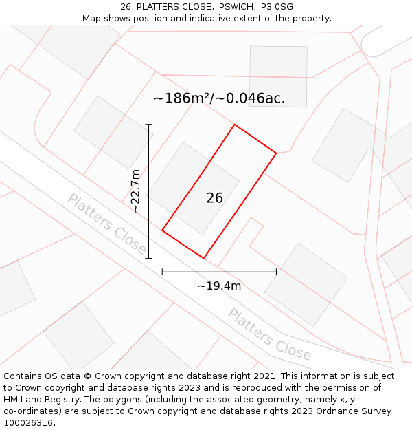 26, PLATTERS CLOSE, IPSWICH, IP3 0SG: Plot and title map