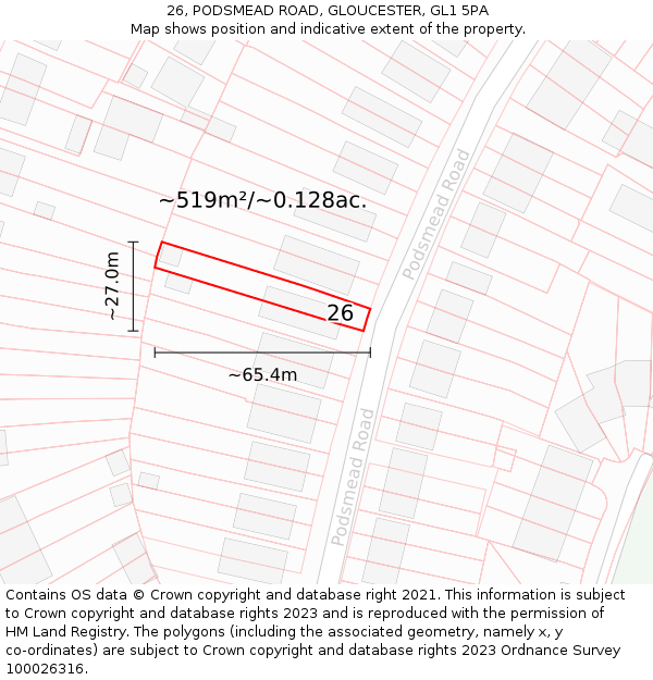 26, PODSMEAD ROAD, GLOUCESTER, GL1 5PA: Plot and title map