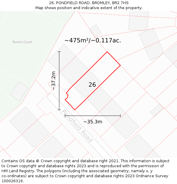 26, PONDFIELD ROAD, BROMLEY, BR2 7HS: Plot and title map