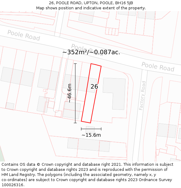 26, POOLE ROAD, UPTON, POOLE, BH16 5JB: Plot and title map