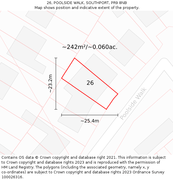 26, POOLSIDE WALK, SOUTHPORT, PR9 8NB: Plot and title map