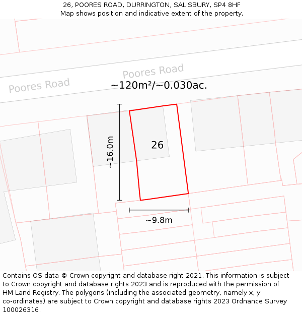 26, POORES ROAD, DURRINGTON, SALISBURY, SP4 8HF: Plot and title map