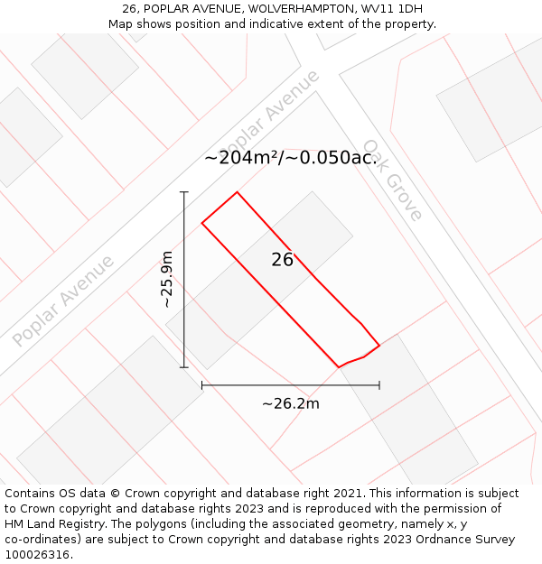 26, POPLAR AVENUE, WOLVERHAMPTON, WV11 1DH: Plot and title map