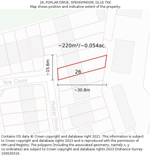 26, POPLAR DRIVE, SPENNYMOOR, DL16 7XX: Plot and title map