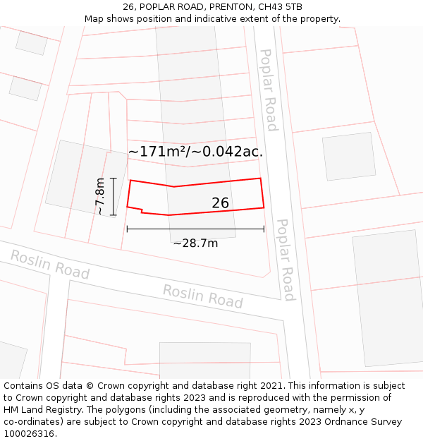 26, POPLAR ROAD, PRENTON, CH43 5TB: Plot and title map