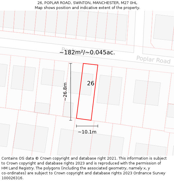 26, POPLAR ROAD, SWINTON, MANCHESTER, M27 0HL: Plot and title map