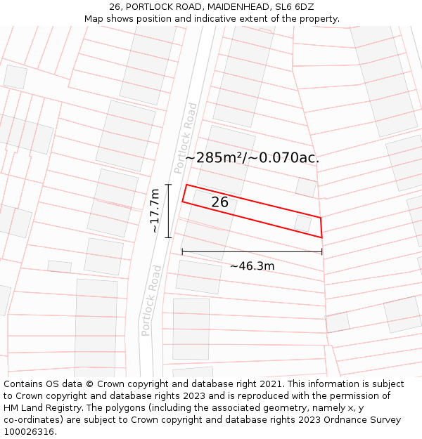 26, PORTLOCK ROAD, MAIDENHEAD, SL6 6DZ: Plot and title map