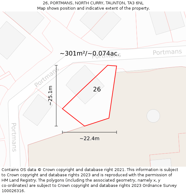 26, PORTMANS, NORTH CURRY, TAUNTON, TA3 6NL: Plot and title map
