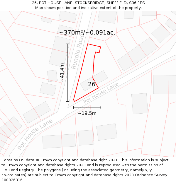 26, POT HOUSE LANE, STOCKSBRIDGE, SHEFFIELD, S36 1ES: Plot and title map