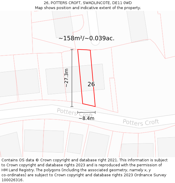 26, POTTERS CROFT, SWADLINCOTE, DE11 0WD: Plot and title map