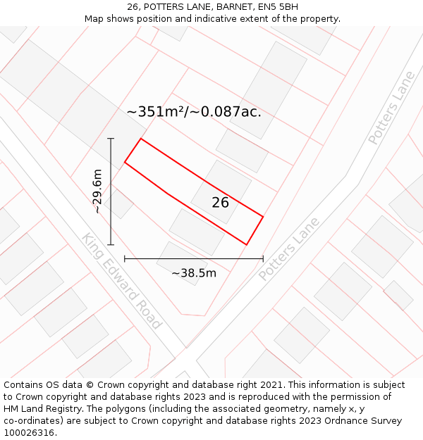 26, POTTERS LANE, BARNET, EN5 5BH: Plot and title map