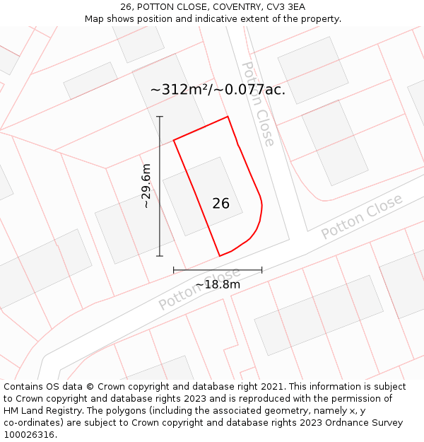 26, POTTON CLOSE, COVENTRY, CV3 3EA: Plot and title map