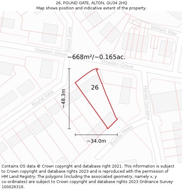 26, POUND GATE, ALTON, GU34 2HQ: Plot and title map