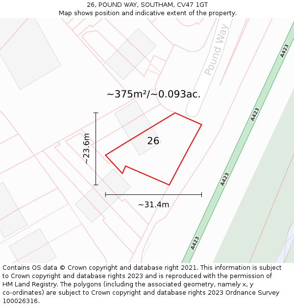 26, POUND WAY, SOUTHAM, CV47 1GT: Plot and title map