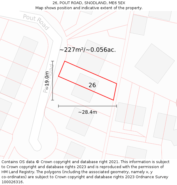 26, POUT ROAD, SNODLAND, ME6 5EX: Plot and title map