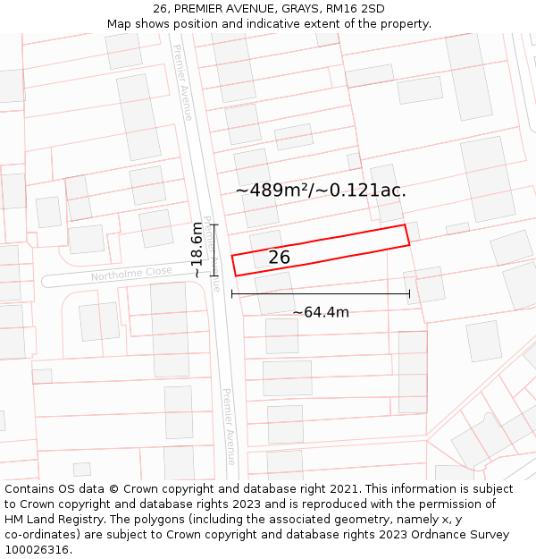 26, PREMIER AVENUE, GRAYS, RM16 2SD: Plot and title map
