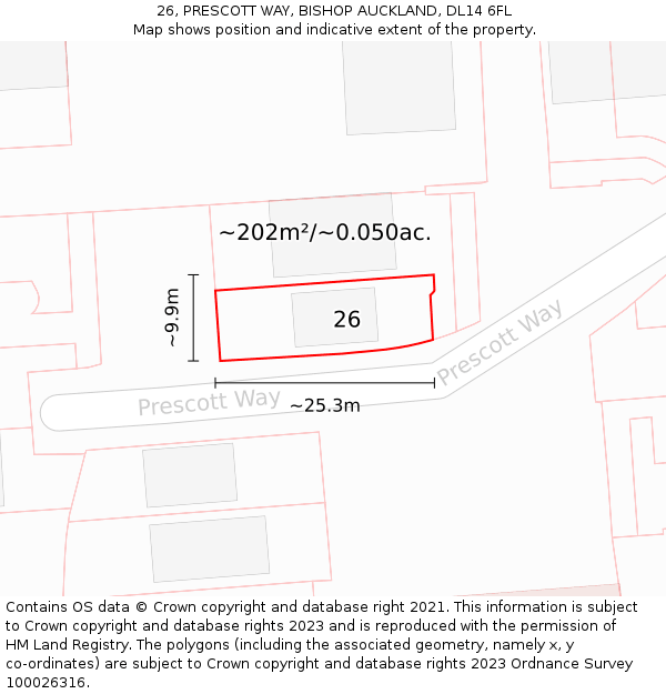 26, PRESCOTT WAY, BISHOP AUCKLAND, DL14 6FL: Plot and title map