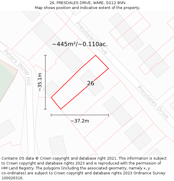 26, PRESDALES DRIVE, WARE, SG12 9NN: Plot and title map