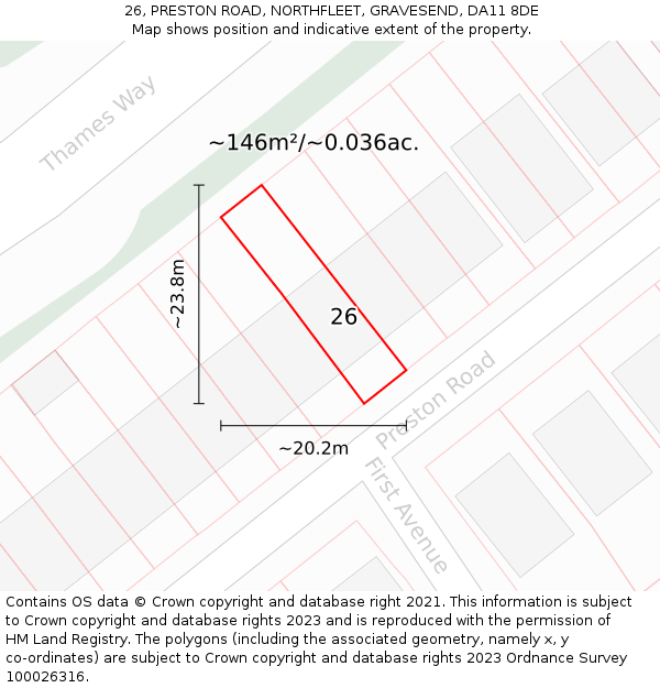 26, PRESTON ROAD, NORTHFLEET, GRAVESEND, DA11 8DE: Plot and title map