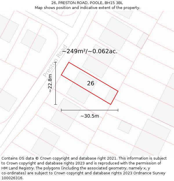 26, PRESTON ROAD, POOLE, BH15 3BL: Plot and title map