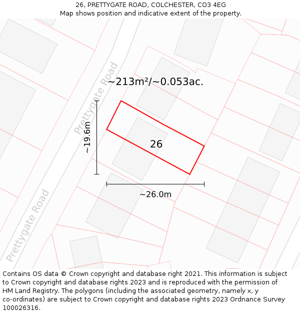 26, PRETTYGATE ROAD, COLCHESTER, CO3 4EG: Plot and title map