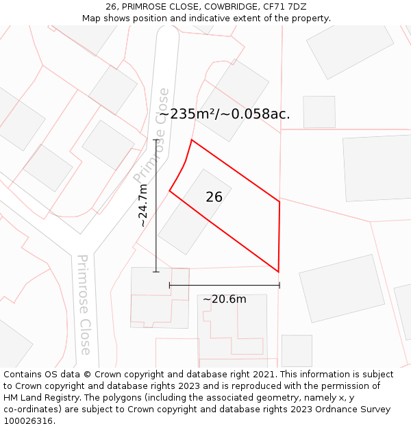 26, PRIMROSE CLOSE, COWBRIDGE, CF71 7DZ: Plot and title map