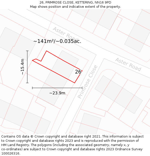 26, PRIMROSE CLOSE, KETTERING, NN16 9PD: Plot and title map